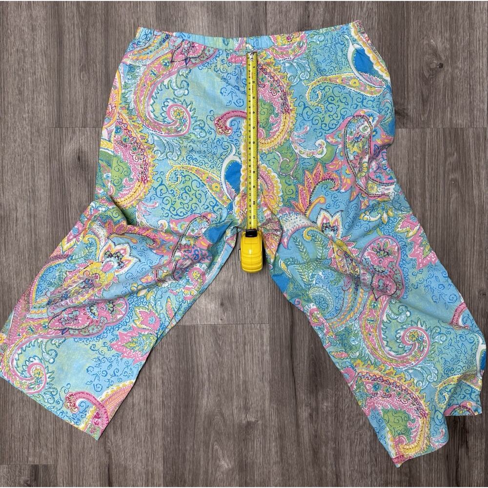 Lauren Ralph Lauren Paisley Womens Pajama Set Sz M Capri Button Up Cotton - Picture 13 of 13